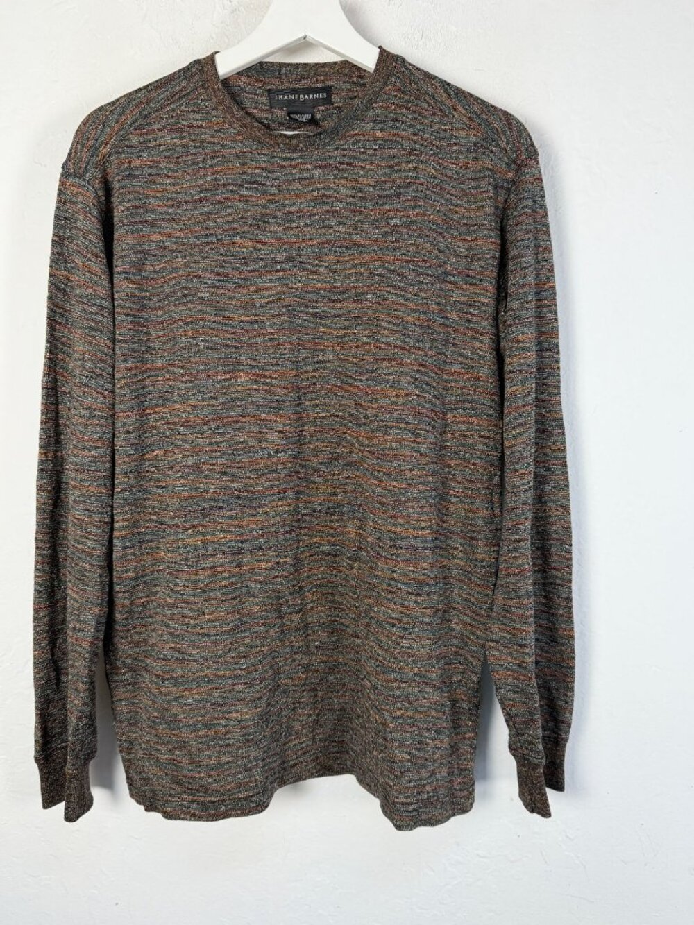 Jhane Barnes Mens 100% Silk Space-Dyed Striped Crewneck Sweater Small Pullover